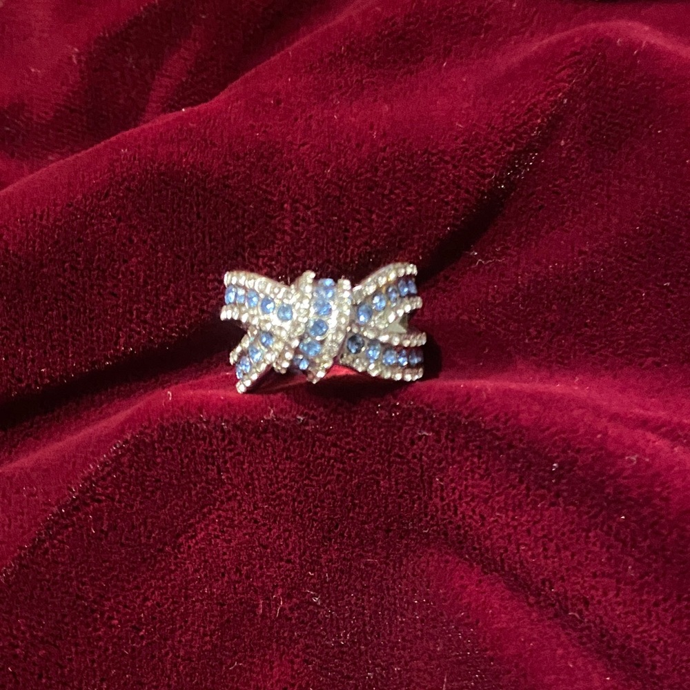 Silver-Tone Blue Crystal Knot Ring - Women's Jewelry